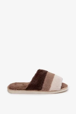 Futrzane Kapcie Damskie Z Paskami Brązowe Tahlisse Damskie Kapcie Klasyczne