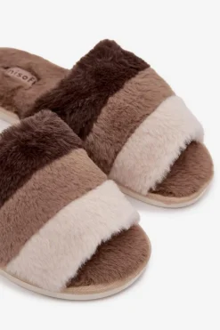 Futrzane Kapcie Damskie Z Paskami Brązowe Tahlisse Damskie Kapcie Klasyczne