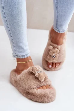 Online Boto Futrzane Kapcie Damskie Z Misiem Beżowe Romania