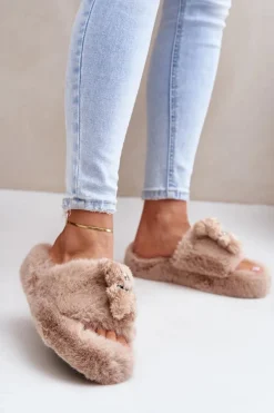 Online Boto Futrzane Kapcie Damskie Z Misiem Beżowe Romania