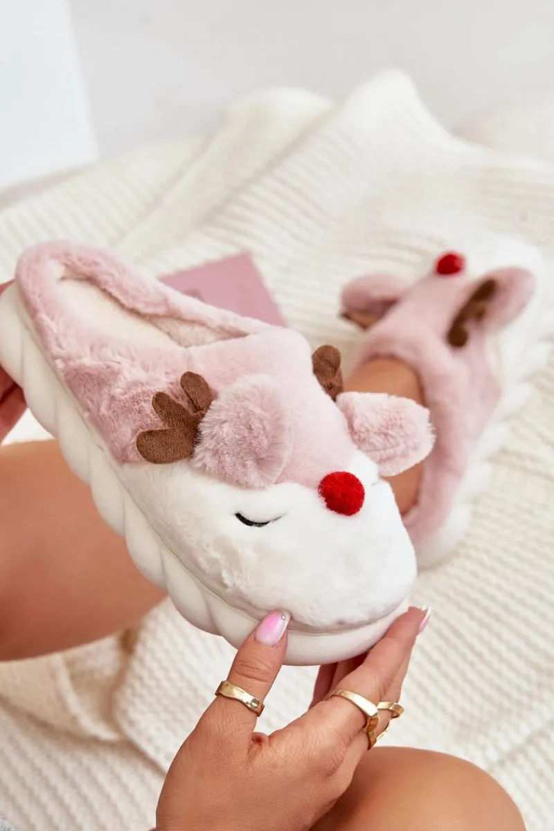 Kapcie Klasyczne>Boto Futrzane Kapcie Damskie Z Motywem Renifera Różowe Wistira Różowy