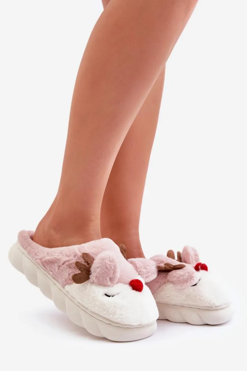 Kapcie Klasyczne>Boto Futrzane Kapcie Damskie Z Motywem Renifera Różowe Wistira Różowy