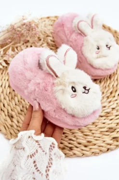 Dziewczęce></noscript>Boto Futrzane Kapcie Dziecięce Z Króliczkiem Różowe Apolanie