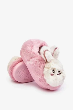 Dziewczęce></noscript>Boto Futrzane Kapcie Dziecięce Z Króliczkiem Różowe Apolanie