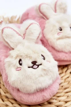 Dziewczęce></noscript>Boto Futrzane Kapcie Dziecięce Z Króliczkiem Różowe Apolanie