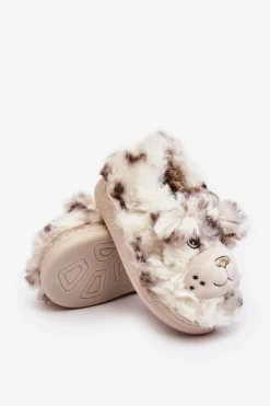 New Boto Futrzane Kapcie Dziecięce Z Misiem Jasnobeżowe Apolanie