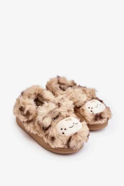 Dziewczęce>Boto Futrzane Kapcie Dziecięce Z Misiem Beżowe Apolanie