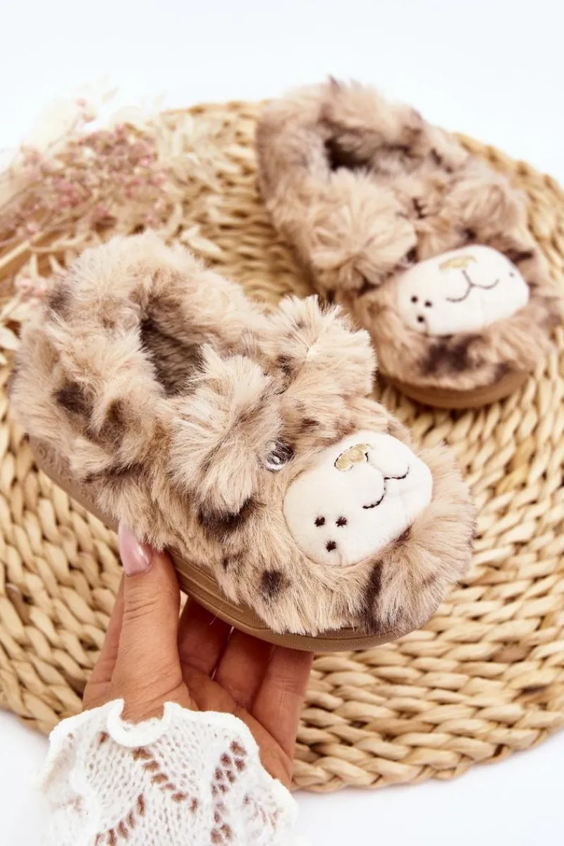 Dziewczęce>Boto Futrzane Kapcie Dziecięce Z Misiem Beżowe Apolanie