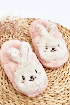 Best Futrzane Kapcie Dziecięce Z Króliczkiem Jasnoróżowe Apolanie Dzieci Dziewczęce