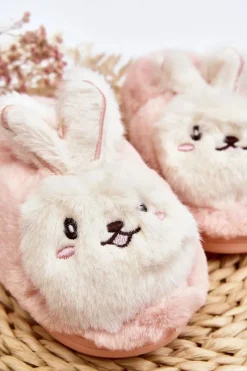 Best Futrzane Kapcie Dziecięce Z Króliczkiem Jasnoróżowe Apolanie Dzieci Dziewczęce