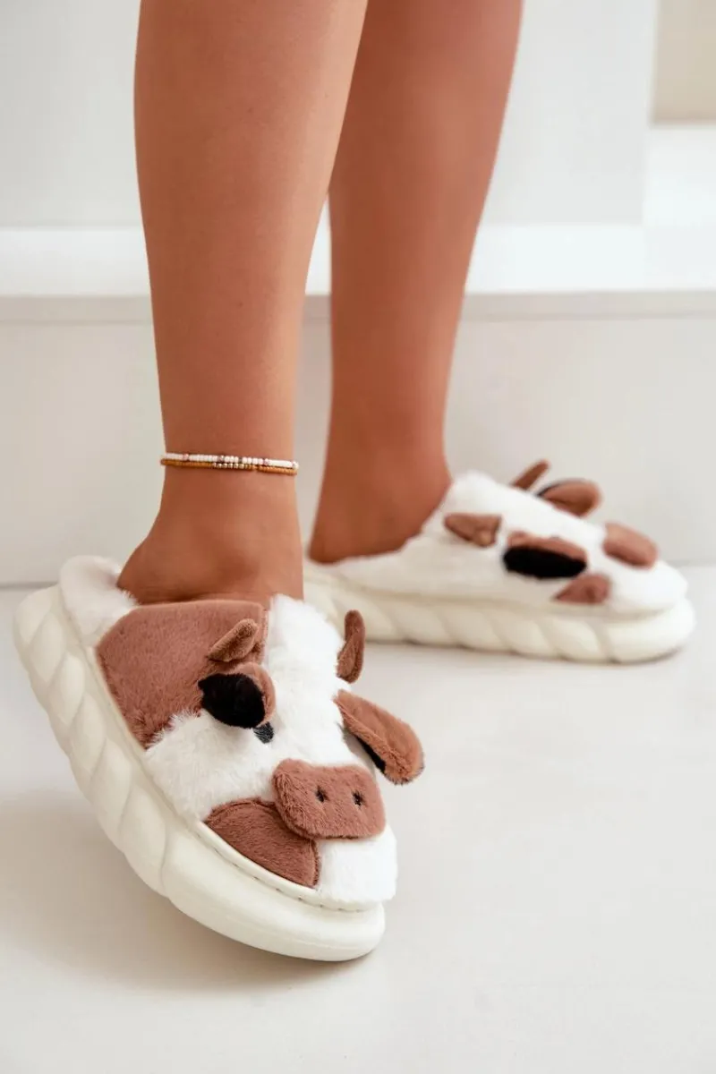 Clearance Boto Futrzane Kapcie Krowy Damskie Brązowe Remiola