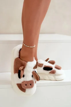 Clearance Boto Futrzane Kapcie Krowy Damskie Brązowe Remiola