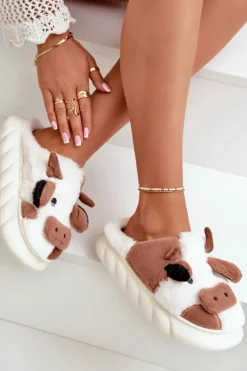 Clearance Boto Futrzane Kapcie Krowy Damskie Brązowe Remiola