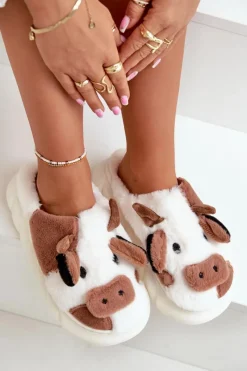 Clearance Boto Futrzane Kapcie Krowy Damskie Brązowe Remiola