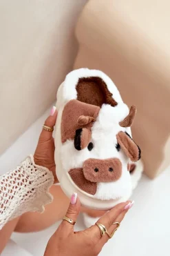 Clearance Boto Futrzane Kapcie Krowy Damskie Brązowe Remiola