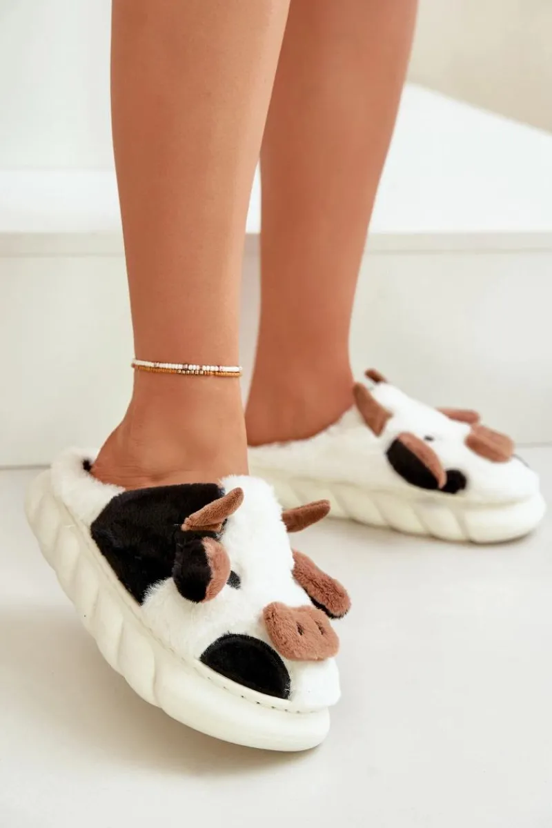 Boto Futrzane Kapcie Krowy Damskie Białe Remiola