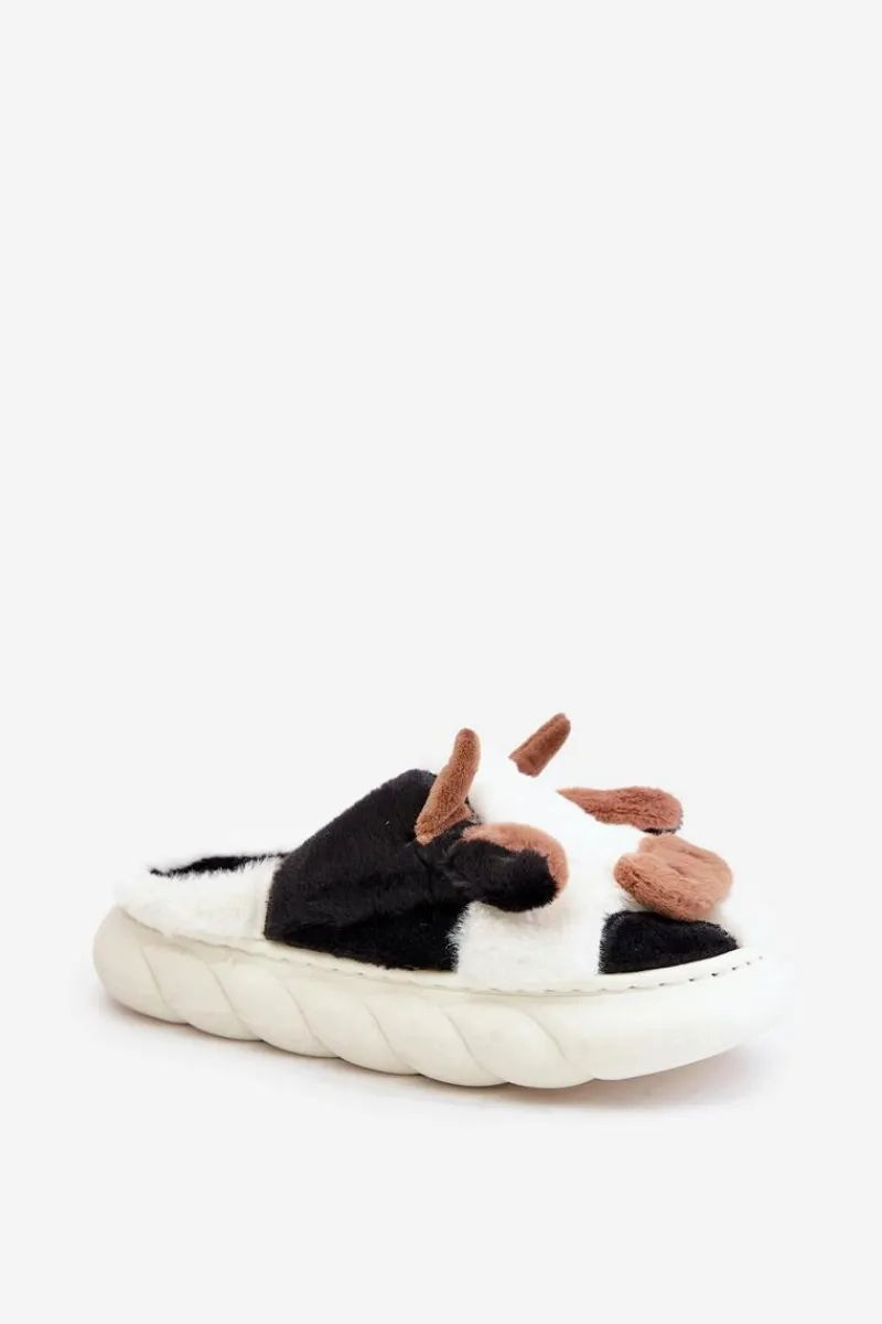 Boto Futrzane Kapcie Krowy Damskie Białe Remiola