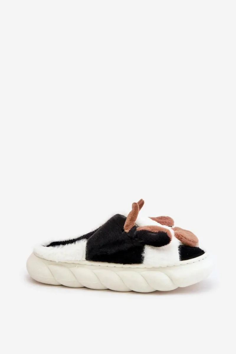 Boto Futrzane Kapcie Krowy Damskie Białe Remiola