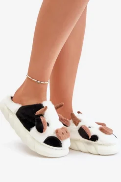 Boto Futrzane Kapcie Krowy Damskie Białe Remiola