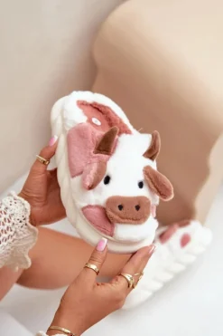 Boto Futrzane Kapcie Krowy Damskie Różowe Remiola