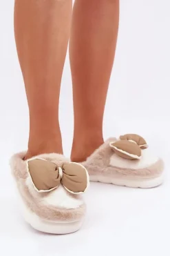 Kapcie Klasyczne>Boto Futrzane Kapcie Z Kokardką Beżowe Grilis Beżowy