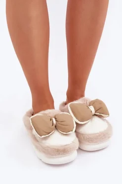 Kapcie Klasyczne>Boto Futrzane Kapcie Z Kokardką Beżowe Grilis Beżowy