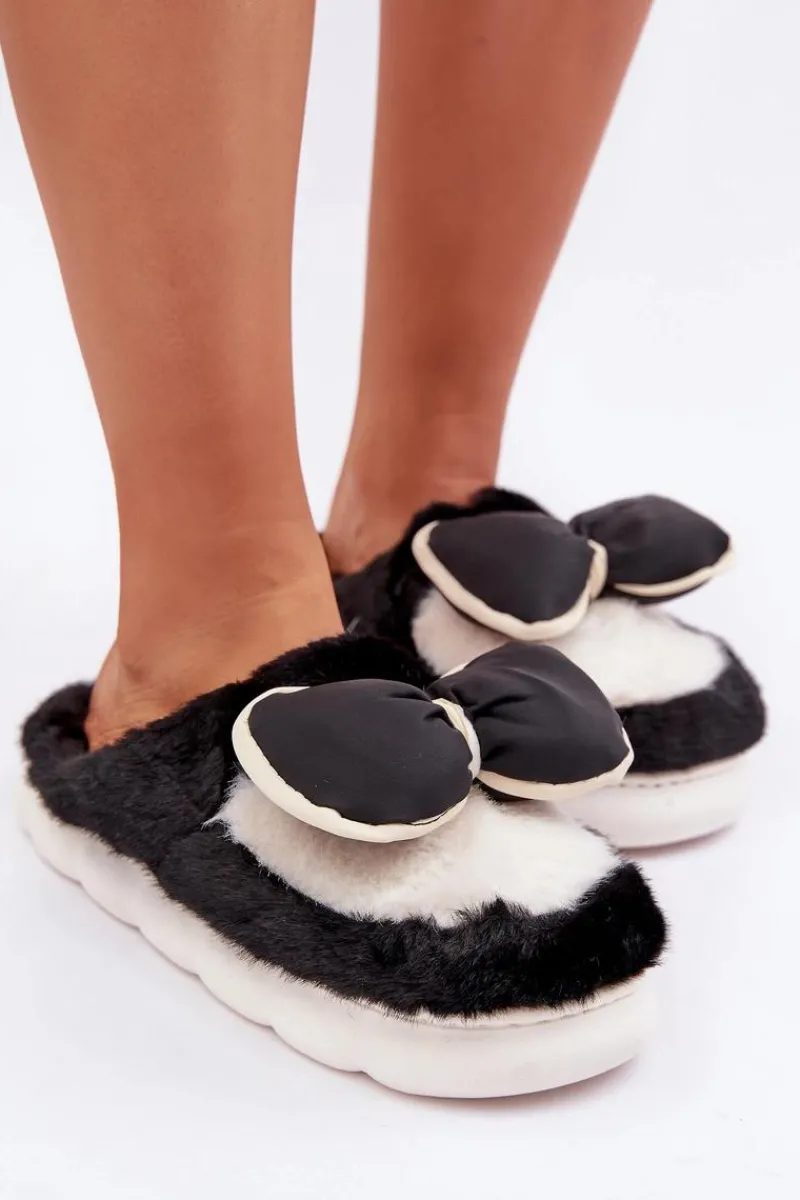 Online Boto Futrzane Kapcie Z Kokardką Czarne Grilis Czarny