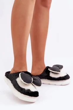 Online Boto Futrzane Kapcie Z Kokardką Czarne Grilis Czarny