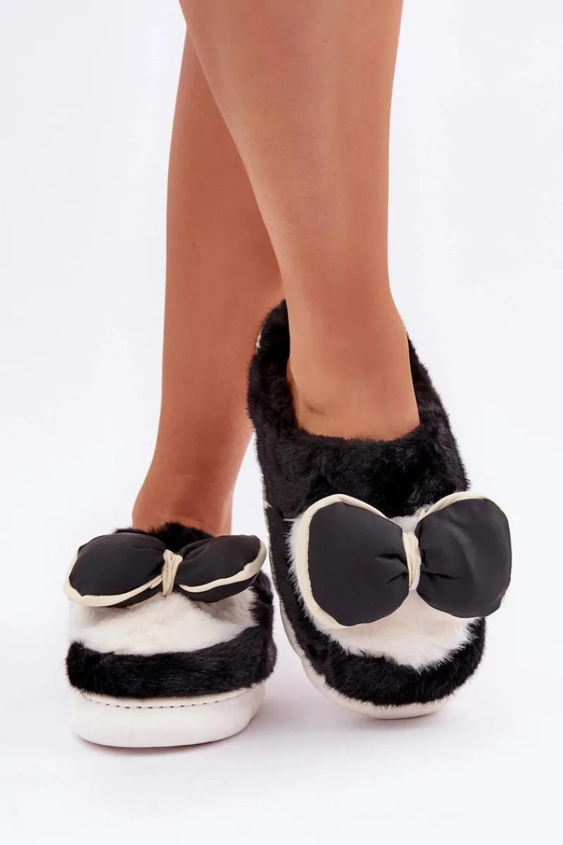 Online Boto Futrzane Kapcie Z Kokardką Czarne Grilis Czarny