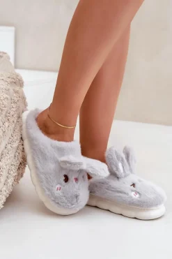 Online Futrzane Kapcie Z Motywem Króliczka Jasnoszare Natasha Damskie Kapcie Klasyczne