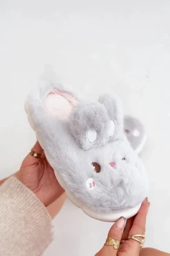 Online Futrzane Kapcie Z Motywem Króliczka Jasnoszare Natasha Damskie Kapcie Klasyczne