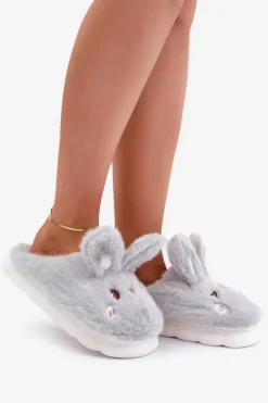 Online Futrzane Kapcie Z Motywem Króliczka Jasnoszare Natasha Damskie Kapcie Klasyczne