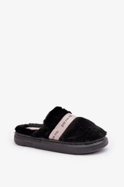 Discount Boto Futrzane Kapcie Z Ozdobnym Paskiem Czarne Savalithea Czarny