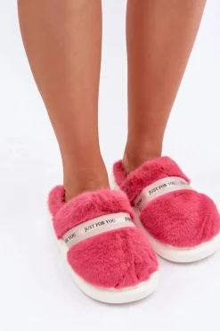 Best Futrzane Kapcie Z Ozdobnym Paskiem Różowe Savalithea Damskie Kapcie Klasyczne