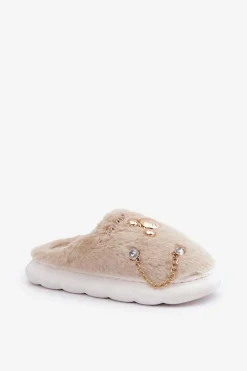 Futrzane Kapcie Z Przypinkami Beżowe Ivelfedi Damskie Kapcie Klasyczne