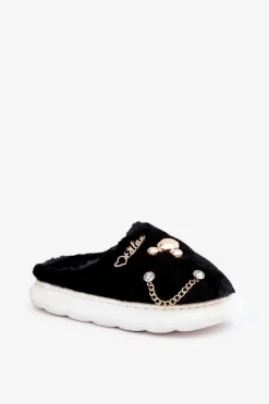 Best Boto Futrzane Kapcie Z Przypinkami Czarne Ivelfedi Czarny