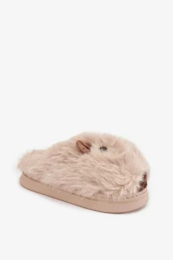 Outlet Futrzane Kapice Damskie Kapibary Jasnobeżowe Pravelle Damskie Kapcie Klasyczne