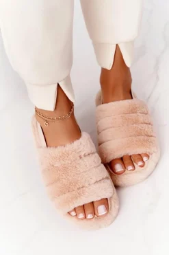 Sale Boto Futrzane Papcie Na Platformie Beżowe Snowflake