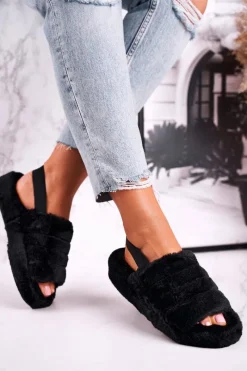 Best Boto Futrzane Papcie Na Platformie Czarne Snowflake