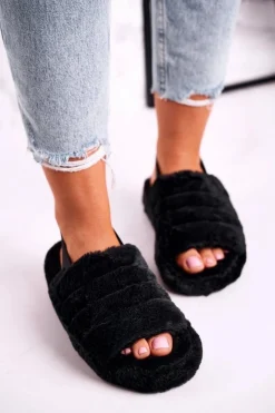 Best Boto Futrzane Papcie Na Platformie Czarne Snowflake