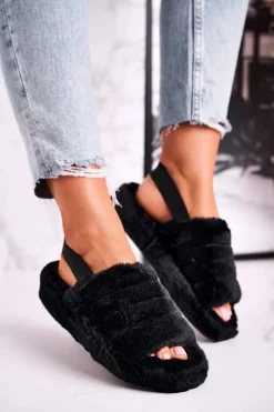 Best Boto Futrzane Papcie Na Platformie Czarne Snowflake