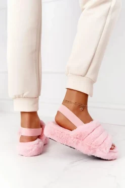 Outlet Futrzane Papcie Na Platformie Jasnoróżowe Snowflake Damskie Kapcie Klasyczne