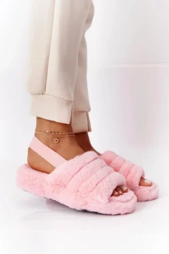 Outlet Futrzane Papcie Na Platformie Jasnoróżowe Snowflake Damskie Kapcie Klasyczne