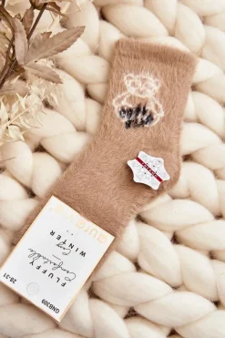 New Just Play Futrzane Skarpety Dziecięce Z Misiem Beżowe Beżowy