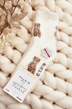 Discount Futrzane Skarpety Dziecięce Z Misiem Białe Skarpetki|Skarpetki