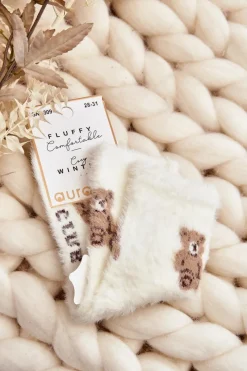 Discount Futrzane Skarpety Dziecięce Z Misiem Białe Skarpetki|Skarpetki