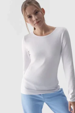 4F Gładka Koszulka Z Długim Rękawem Longsleeve WMM00TLONF376-10S Biała