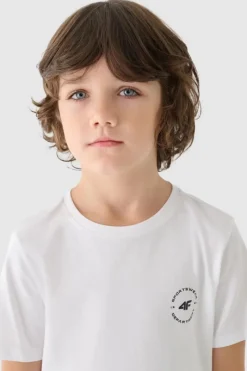 Online Gładki Bawełniany T-shirt Chłopięcy Regular JWAW24TTSHM1859-10S Biały Dzieci T-Shirty Dziecięce|Odzież 4F