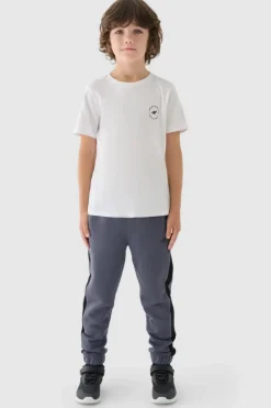 Online Gładki Bawełniany T-shirt Chłopięcy Regular JWAW24TTSHM1859-10S Biały Dzieci T-Shirty Dziecięce|Odzież 4F