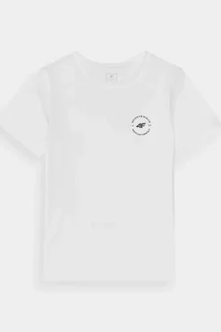 Online Gładki Bawełniany T-shirt Chłopięcy Regular JWAW24TTSHM1859-10S Biały Dzieci T-Shirty Dziecięce|Odzież 4F